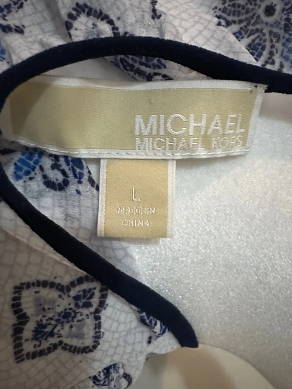 Michael Kors White and Navy Printed Long-Sleeve Peasant Blouse - Picture 4 of 5